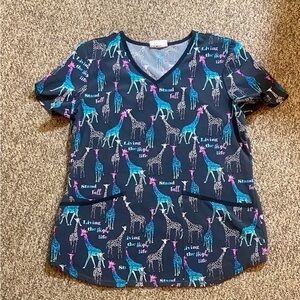 Scrubstar Vibrant Blue and Black Patterned Top Unisex Size S